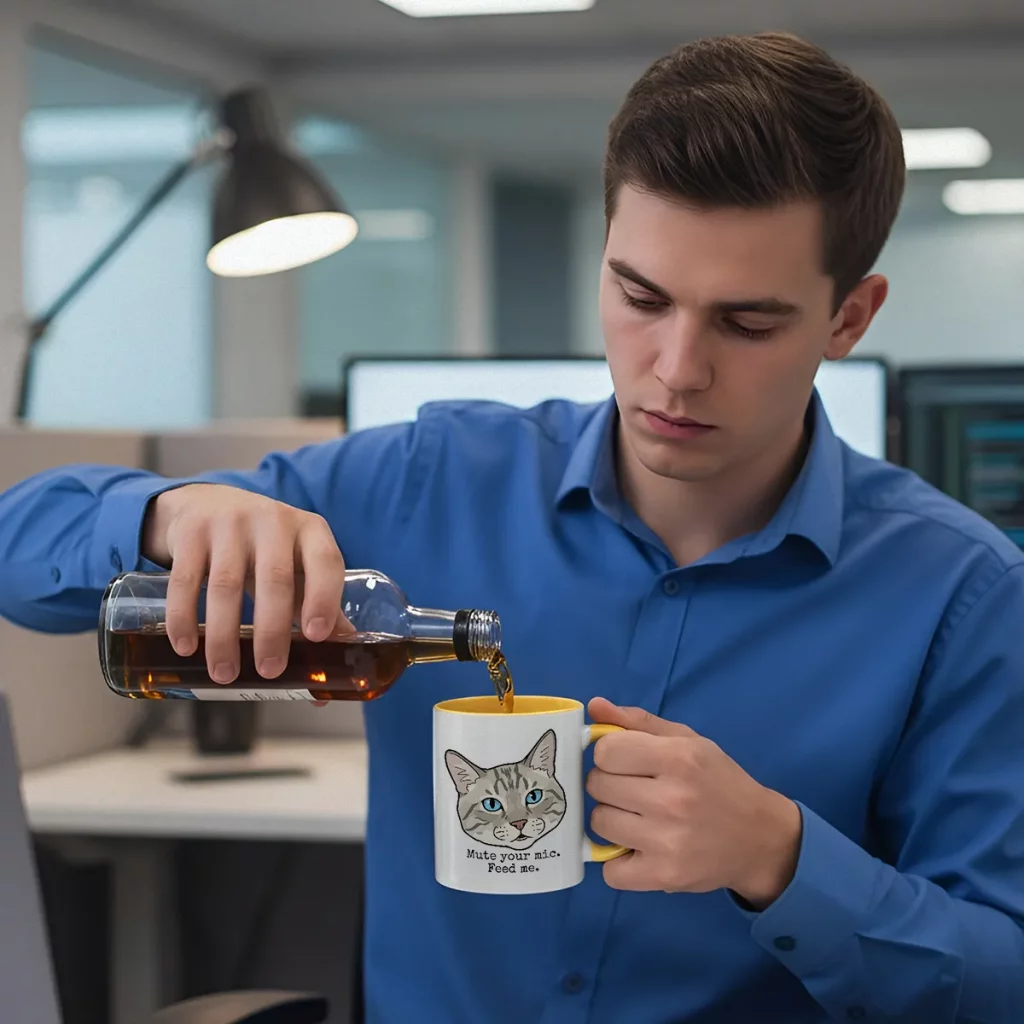 Mute your mic. Feed me. - WFH Boss Cat - Ceramic Mug - mid-day pick me up - SnarkTank.co
